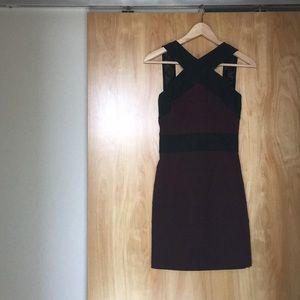 Black and burgundy fitted designer dress